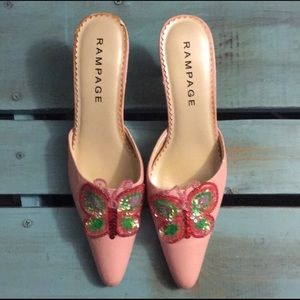 Rampage Pink Mules W/Sequin Butterfly